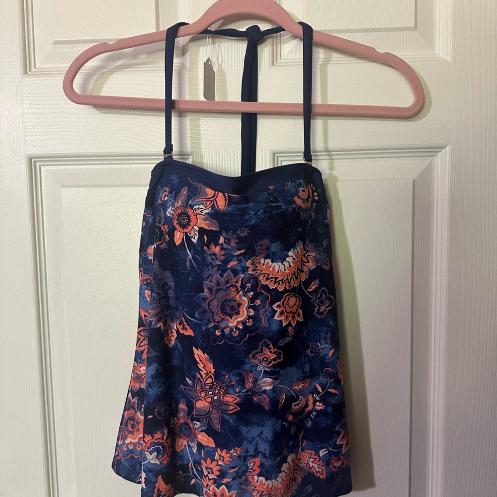 Balance Collection Navy and Orange Floral Swim Top